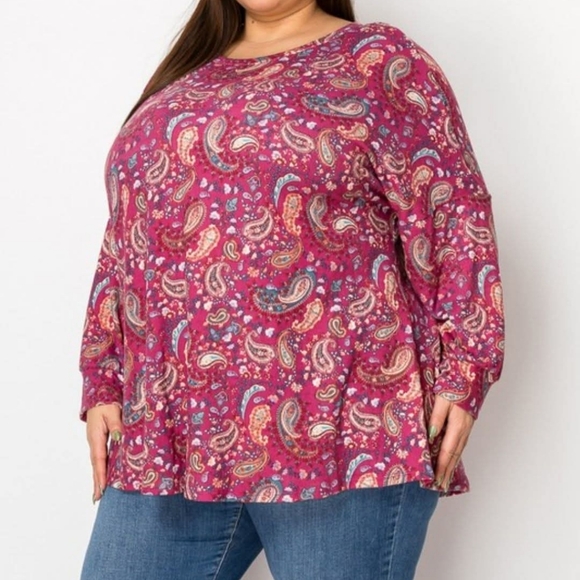 Curvy Lovey Tops - New Curvy Lovey Magenta Paisley Top